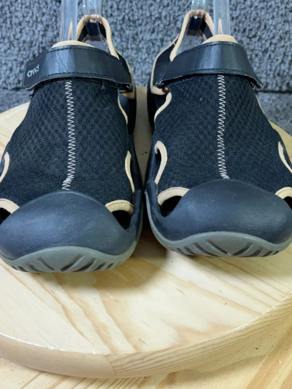 Crocs Swiftwater Deck Sandals Mens Size 11 Black Beige Mesh Water Shoes